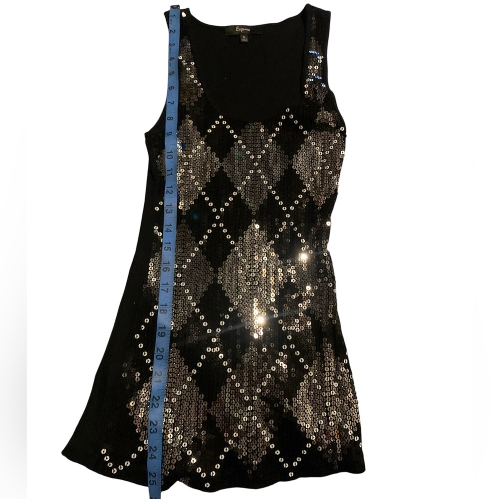 Express Small but stretchy Black and Silver Sequin Tank Top 100% Pima Cotton - Picture 4 of 7
